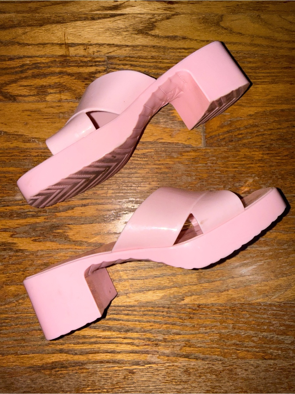 Chunky Heel Jelly Shoes Slip On Platform Mules Slides 8 Halloween Barbie Pink